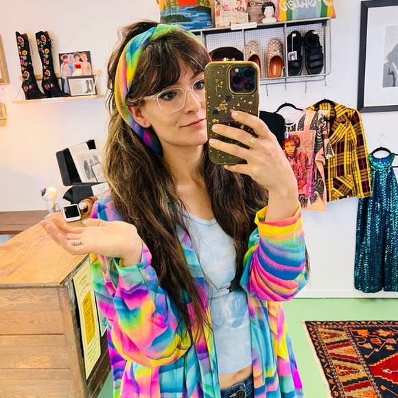 Stunning Vintage LISA FRANK VIBES 1980s Rainbow 🌈 Robe Medium - Picture 14 of 15